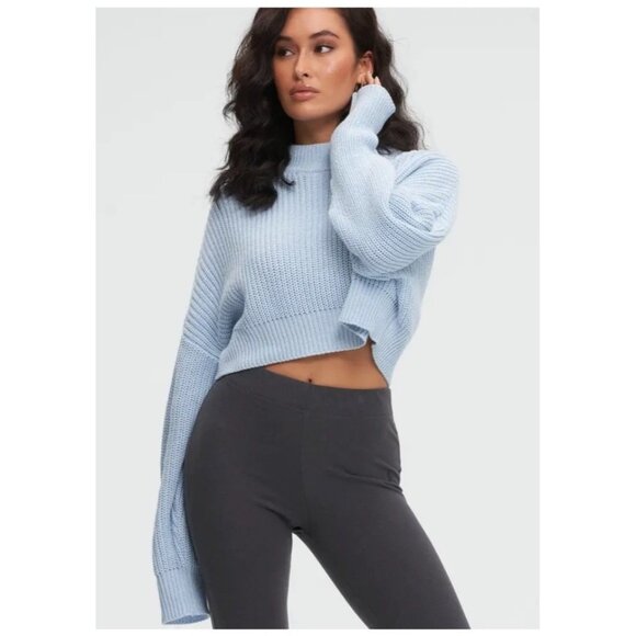 BP Light Blue Cropped Mock Neck Sweater S Soft Knit Cozy Lounge Fall Winter - Picture 1 of 10